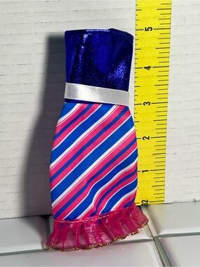 Striped Blue & Pink Doll Dress with Metallic Bodice